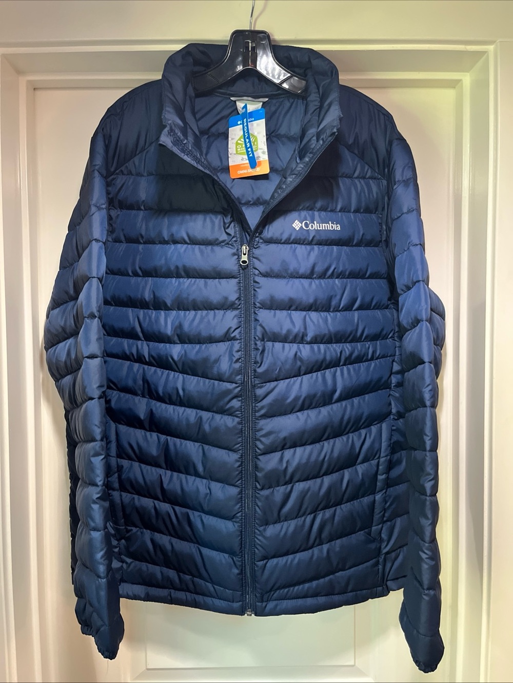 Mens Large Columbia Forest Falls Jacket Blue Puffer Insulated Water Repellent